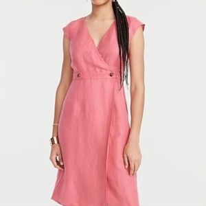 J Crew Linen Cupro Sheath Dress New w/o Tags Faux Wrap Size 8 Pink Womens BI713